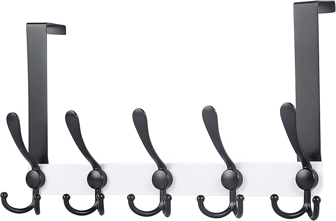 Dseap Over The Door Hook Hanger - Fits 1 3/8" to 1 3/4" Standard Doors | 5 Tri Hooks Heavy Duty Towel/Coat Rack | Door Organi