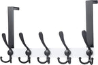 Dseap Over The Door Hook Hanger - Fits 1 3/8" to 1 3/4" Standard Doors | 5 Tri Hooks Heavy Duty Towel/Coat Rack | Door Organi