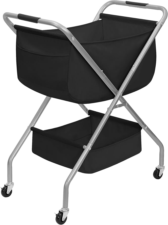 STORAGE MANIAC Collapsible Laundry Cart with Wheels 31.5"H Rolling Laundry Hamper Clothes Basket with Wheels, Canvas Liner St