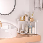 Sezanrpt 2 Tier Acrylic Corner Shelf Organizer Storage 9.5x9.5x8 Inch, White Countertop Corner Shelf for Bathroom, Kitchen, B