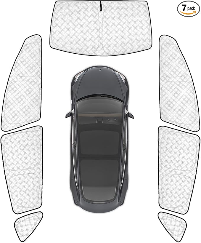 KMF 7pcs Thicken Sun Shades for Tesla Model 3 Accessories 2018-2024, Car Window Covers Sunshade for Windshield Side, UV Block Visor and Privacy Blackout for Camping Outdoor
