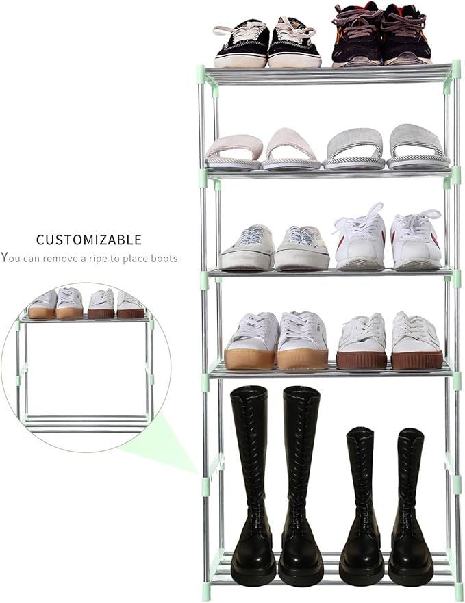Jucaifu Stackable Small Shoe Rack, Entryway, Hallway and Closet Space Saving Storage and Organization (10-Tier, Green)
