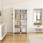 VTRIN Portable Closet Wardrobe Closet for Hanging Clothes with 4 Storage Shelves, 2 Hanging Rods and 6 Pockets, Stable and Ea