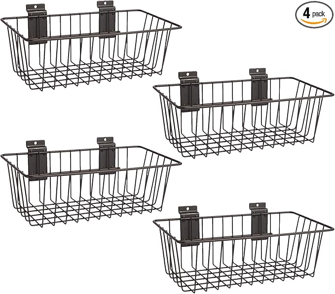 Polmart Slatwall Basket, Black (12⅝” x 6⅝", 4-Pack)