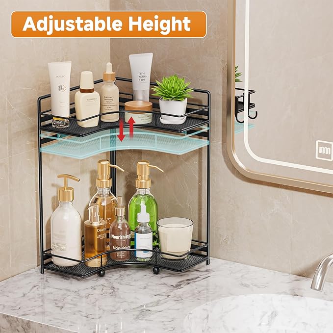 VITVITI 2-Tier Corner Bathroom Counter Organizer, Bathroom Countertop Organizer Storage for Sink, Metal Mesh Makeup Organizer