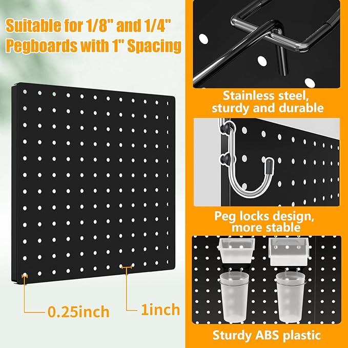 FZK Peg Board, 74PCS Metal Pegboard Wall Organizer Kit. Heavy Duty Pegboard, Peg Boards, Pegboard for Walls, Black Pegboard f