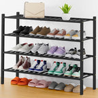 Smiry Shoe Rack, 4 Tier Thick Long Bamboo Shoe Organizer, Stackable Free Standing Wooden Shoe Storage Shelf for Closet, Entry