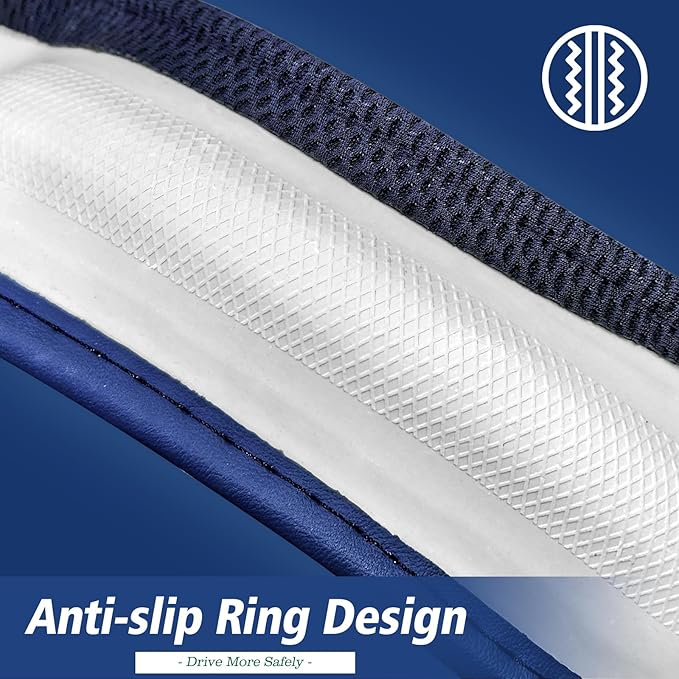 ZHOL Blue Steering Wheel Cover,Nappa Faux Leather with Comfort Grip,Non-Slip Breathable Universal Car Accessory for 15 Inch S