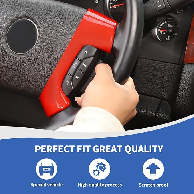 Red Steering Wheel Trim Cover Compatible with Chevy Silverado/Tahoe/Suburban/Avalanche/Escalade/GMC Yukon/GMC Sierra 2007-2013