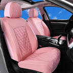 Huidasource Pink Front Seat Covers, Nappa Leather Front Car Seat Covers, Side Elastic Fabric, Compatible with Airbags, Seat B