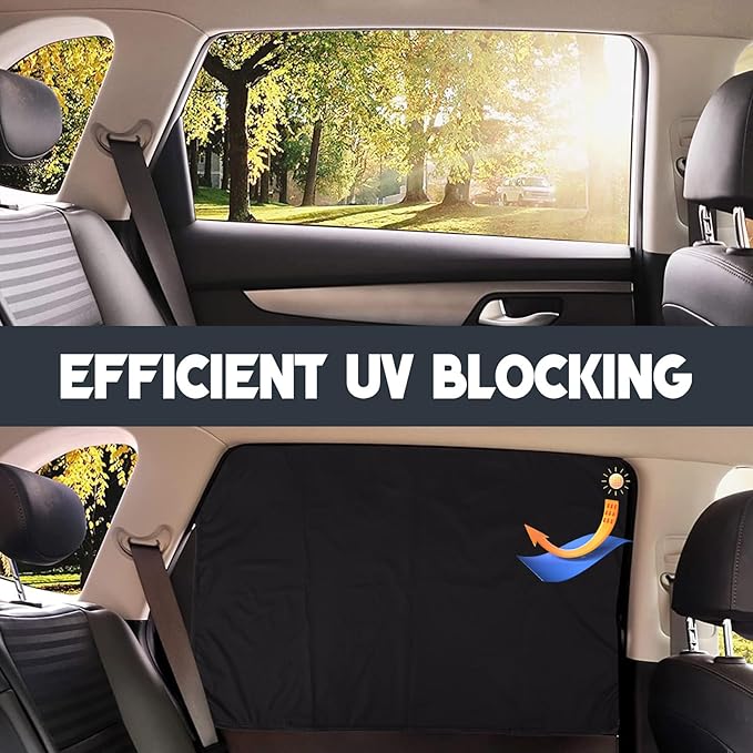 ZATOOTO Car Window Curtains - 2 Pcs Black Silk Side Rear Protection Covers - Magnetic Privacy Sun Shade Keeps Cooler for Baby Kids Sleeping