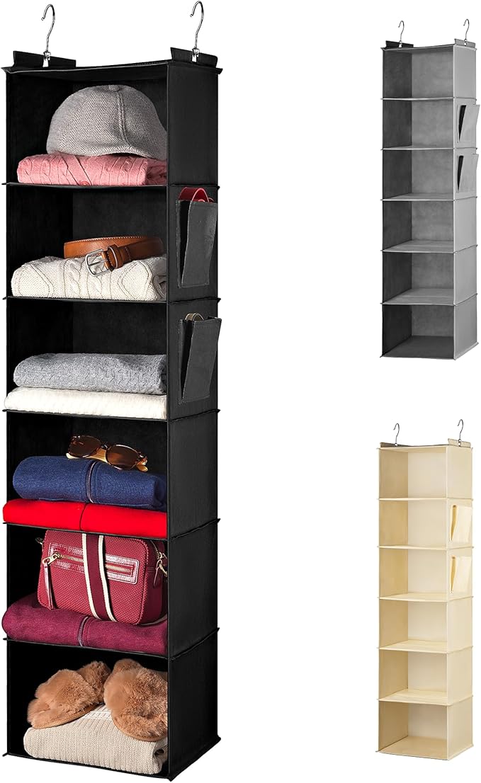 Handy Laundry Hanging Closet Organizer - 6 Shelf Storage for Clothes, Sweaters, Shoes & Accessories - Space-Saving Wardrobe S