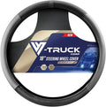 18-Inch Genuine Leather Steering Wheel Cover for Semi Trucks – Grey with Black Carbon Fiber Imitation, Heavy-Duty Non-Slip Grip, Universal Fit, Easy Installation