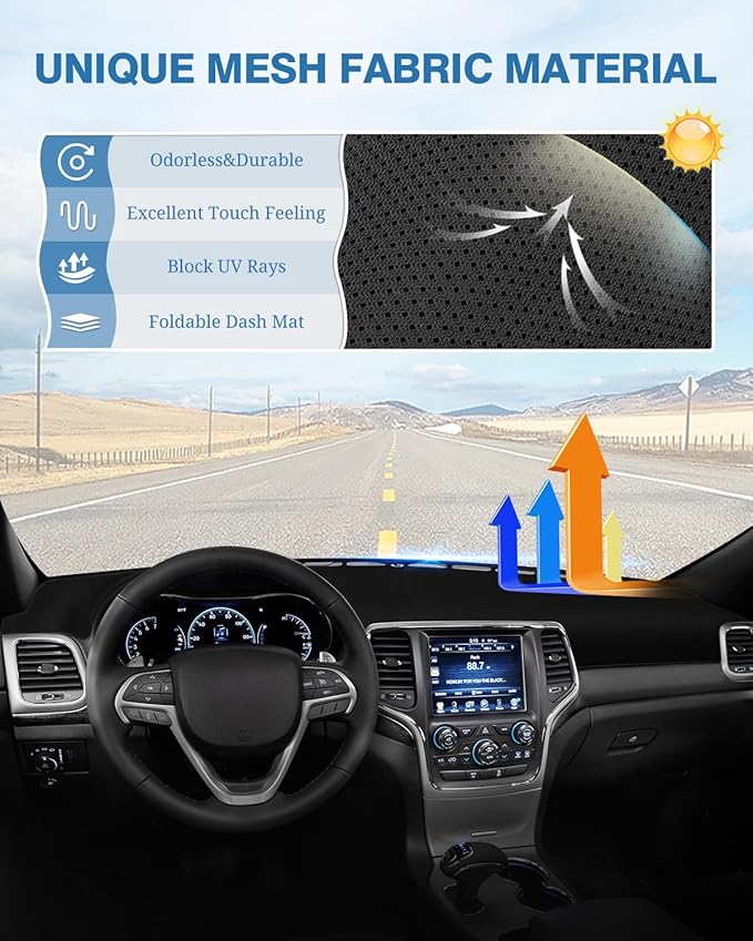 FIILINES Dash Cover for Jeep Grand Cherokee 2011-2021 (NOT for Jeep Cherokee & Grand Cherokee L), Dashboard Mat Cover Car Acc
