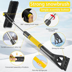 Ice Scrapers for Car Windshield,32“Snow Brush for Car with Ice Scraper, Retractable Handle and 360° Rotating Brush Head, Winter Car Accessories for Cars, Trucks and SUVs-Yellow