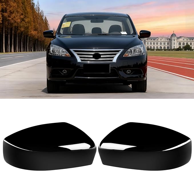 Moonlinks Compatible with Nissan Sentra 2013 2014 2015 2016 2017 2018 2019 Side Mirror Cover Replacement,Glossy Black Left Driver&Right Passenger Side Door Rearview Side Mirror Cap WITHOUT Turn Signal