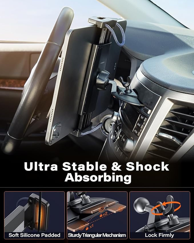 APPS2Car for Sturdy iPad Holder for Car CD Slot Tablet Mount, 2-in-1 Universal 4.7-13" Holder for iPad Pro 12.9" 13" Air Mini, iPhone, Galaxy Z Fold, Adjustable 360° Rotation, Road Trip Essentials