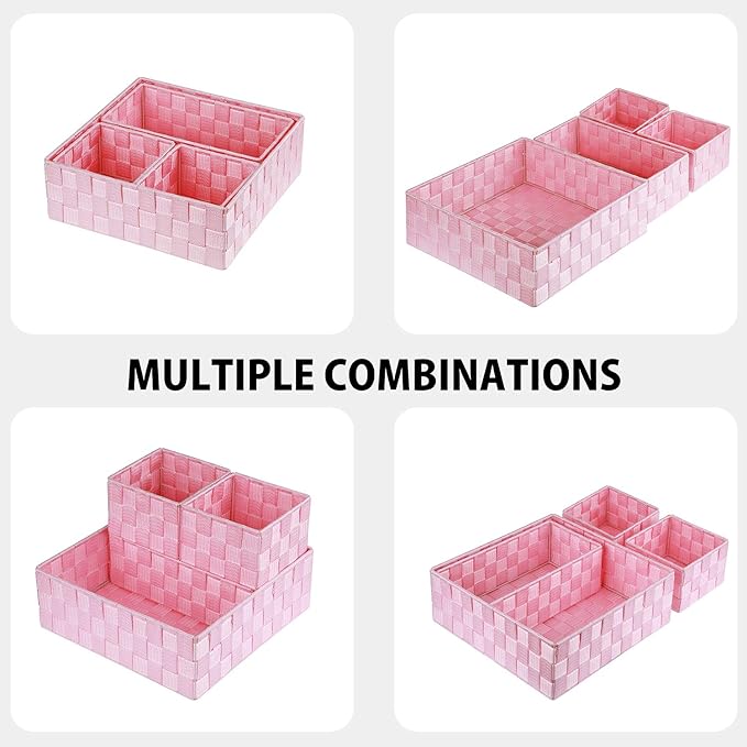 Posprica Woven Storage Baskets for Organizing, Small Baskets Cube Bin Container Tote Organizer Divider for Drawer, Closet, Sh