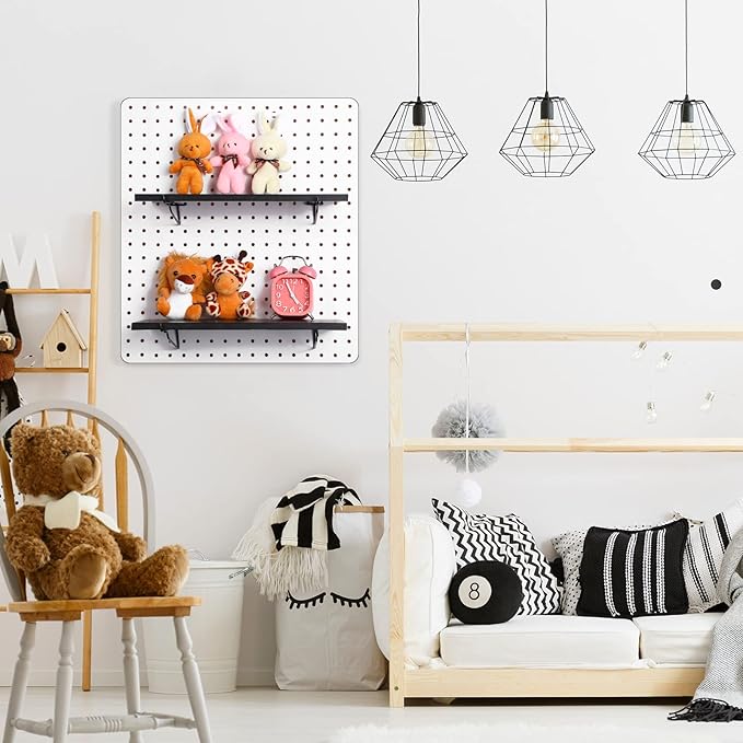 Blulu 4 Set Large Pegboard Shelf Kit Fiberboard peg Board Shelving Storage Brackets Stain Resistant Peg Board Organizer Shelv