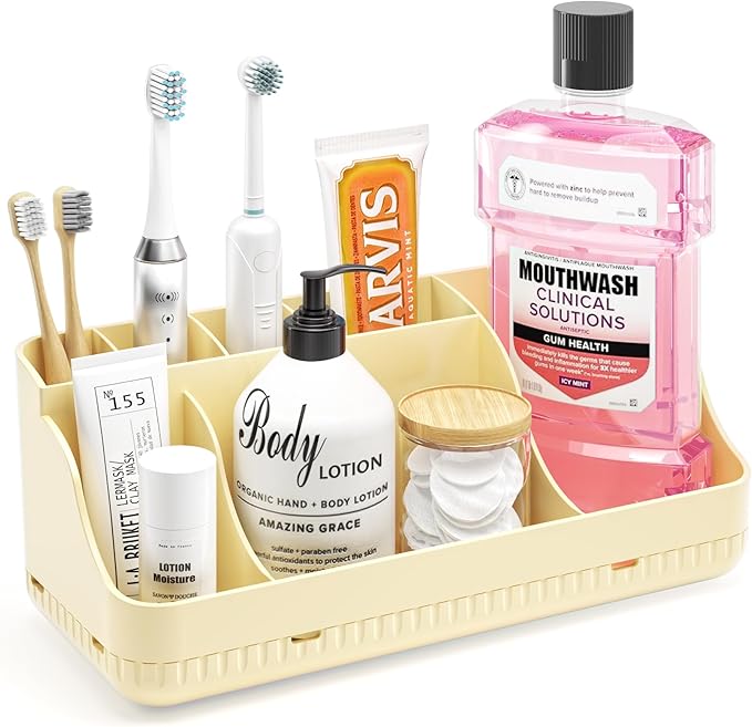 Bathroom Counter Organizer and Storage, 7 Slots Detachable Toothbrush Holders for Bathrooms, Anti-Slip Electric Toothbrush an