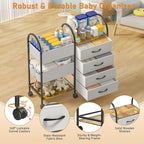 Baby Diaper Caddy Organizer Cart with Wheels, 4-Tier Rolling Diaper Cart with Dividers and Drawers, Multi-Layer Nursery Stora