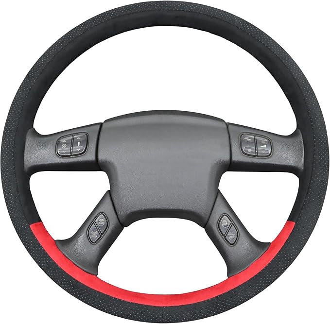 MEWANT Hand Stitched Steering Wheel Cover for Chevy Silverado 1500 2003-2006 Black Red Athsuede Steering Wheel Wrap