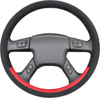 MEWANT Hand Stitched Steering Wheel Cover for Chevy Silverado 1500 2003-2006 Black Red Athsuede Steering Wheel Wrap