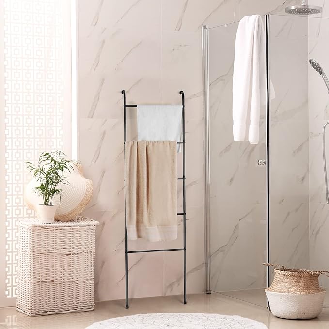 Blanket Ladder Towel Ladder for Bathroom Blanket Rack for Living Room Bathroom Laundry Room Black