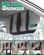 LIVANS Tactical Car Sun Visor Organizer, Automotive Semi-Rigid MOLLE Panel with Zipper Storage Pouch & Glasses Clip, Universal Fit for Trucks, SUVs, Jeeps & Patrol Vehicles (Black)