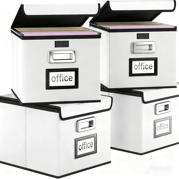 Huolewa Portable Leather File Organizer Boxes with Lids, Office Document Boxes Organizer, Filing Boxes, Decorative Small File