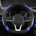 West Llama Flat Bottom Car Steering Wheel Cover for Nissan,D Shaped Steering Wheel Cover for Rogue,Altima,Kicks (Black+Blue-S