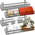 Blulu 4 Pcs 15.75 x 3.94 x 1.97 Inch Metal Grid Wall Baskets with Hooks Grid Wall Shelves Hanging Wire Basket Multi Function 