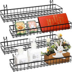 Blulu 4 Pcs 15.75 x 3.94 x 1.97 Inch Metal Grid Wall Baskets with Hooks Grid Wall Shelves Hanging Wire Basket Multi Function 