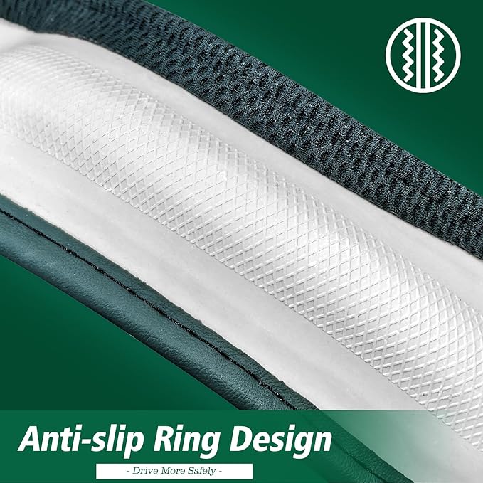 ZHOL Green Steering Wheel Cover,Soft Microfiber Leather,Non-Slip and Breathable Car Steering Wheel Cover for All Season,Unive