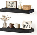 Floating Wall Shelf 16x6.8x1.7 Inch – Solid Wood Shelf in Black Finish – Wall Mounted Rustic Display Organizer for Bathroom, 