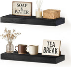 Floating Wall Shelf 16x6.8x1.7 Inch – Solid Wood Shelf in Black Finish – Wall Mounted Rustic Display Organizer for Bathroom, 