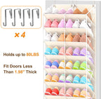 UVIAHOMI 20-30 Pairs Over the Door Shoe Organizer, Clear Pockets Hanging Shoe Storage for Closet, 10-Tier Door Shoes Rack, Ha