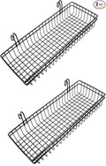 ANZOME 2 Pcs Metal Grid Wall Baskets with Hooks - Black Hanging Wire Basket Grid Wall Shelves - Multi Function Storage Organi