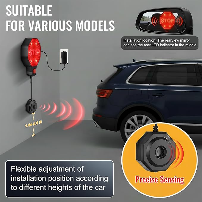 Garage Parking Sensor & Garage Parking Aid with LED Stop Light, Adjustable Ultrasonic Park Assistant for Car Stop Indicator w