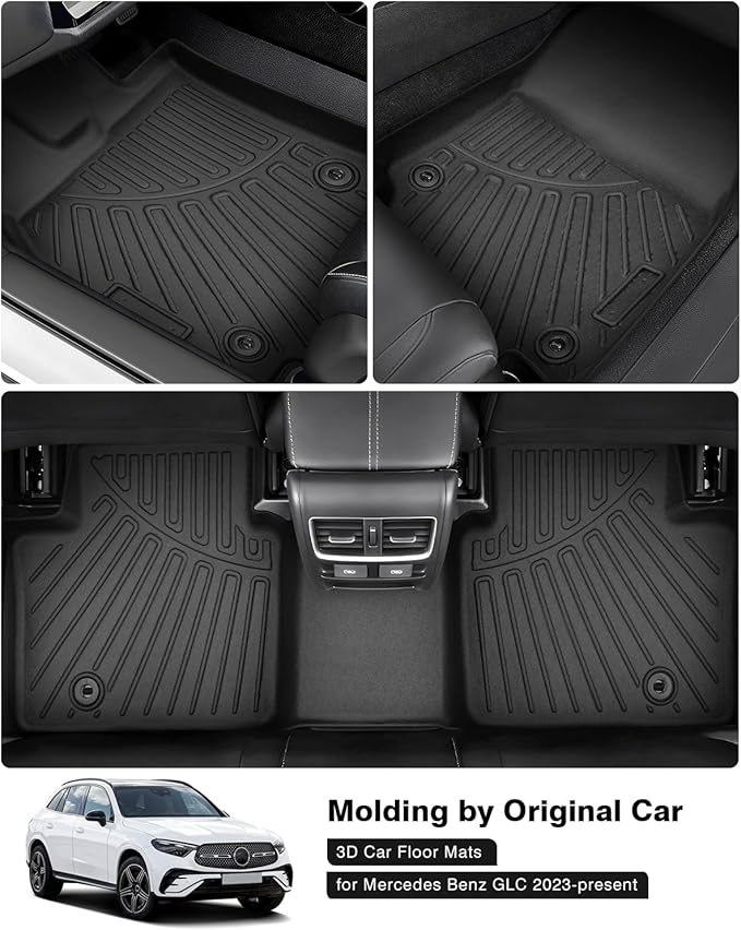 Powerty Floor Mats for 2023 2024 2025 Mercedes Benz GLC?GLC 300?GLC 350e?4Matic Accessories All Weather Floor Liner 3D TPE 1st & 2nd Row Floor Mat Heavy-Duty Floor Liners