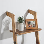 DELITON Blanket Ladder, 5-Tier Wooden Farmhouse Style Towel Rack with Shelf and Hooks, Wall Leaning Decorative Ladder for Liv