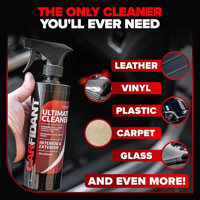 Carfidant Interior Cleaner – Removes Stains & Deep Cleans Car Seats, Leather, Fabric, Upholstery, Plastic, Dashboard & More -