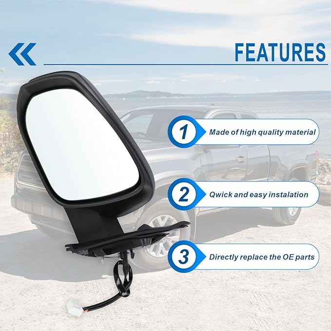 Left Driver Side Mirror Compatible With 2016 2017 2018 2019 2020 2021 2022 Toyota Tacoma With Manual Folding Power Glass Heated Matte Black Replace#8794004230 (5Pins)