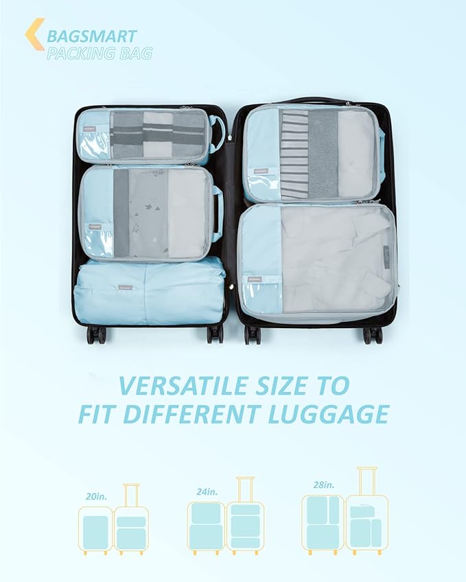BAGSMART 6 Set /4 Set/2 Set Compression Packing Cubes for Travel, Lightweight Luggage Organizer Bags, Durable Space Saver Bag