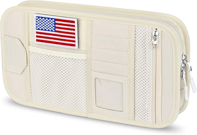 HUANLANG Car Sun Visor Organizer, Tactical Car Accessories with Zipper Storage Pouch, Glasses Clip Card Sleeve Pocket, Multi-Pocket Visor Organizer Fits Most Cars, SUVs, Trucks