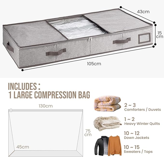 TAILI Under Bed Vacuum Storage Bags for Comforters and Blankets, Save 80% Space, Large Capacity Foldable Cationic Storage Box