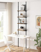 ALLZONE Adjustable Tall Narrow Bookshelf for Bedroom, 4-Tier Ladder Bookcase for Small Spaces, Tension Mount Tall Skinny Book