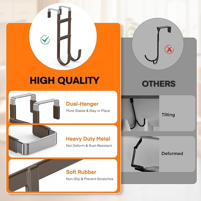 FYY Over The Door Hooks - 4 Pack Heavy Duty Dual-Hook Organizer Hanger with Non-Slip Rubber for Towels, Clothes, Hats & Bags 