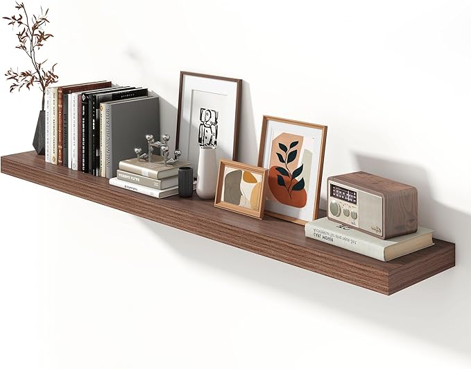 72 Inch Walnut Floating Shelf | 12 Inch Deep Floating Shelves Set of 1 | 72" D x 12" D Rustic Wood Shelves for Wall | Deep Wa