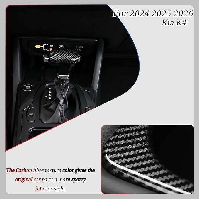 Gear Shift Cover,for 2024-2026 Kia K4/Kia Carnival 2025/k5 2025 /Kia Sorento 2024-2026,Car Center Console Gear Shift Knob Cover Trim Cap - Carbon Fiber